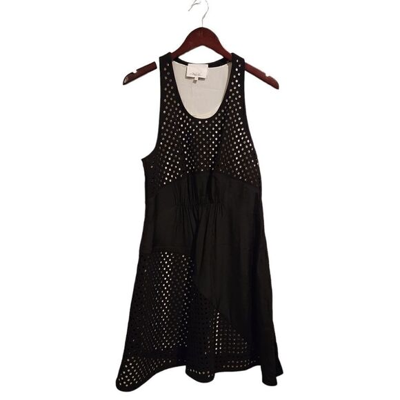 3.1 Phillip Lim Laser Cut Polka Dot Gathered Front Dress Size 2 Black - Picture 2 of 10